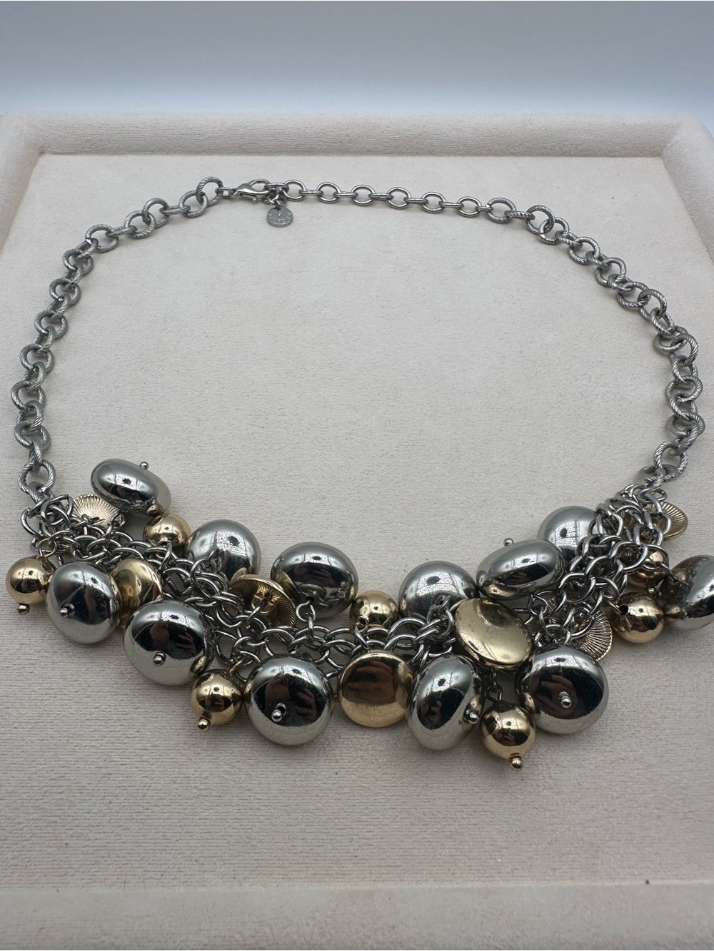 Vintage Silver and Gold Tone Cluster Bib Necklace Mixed Metal Chunky Chain - Picture 1 of 6
